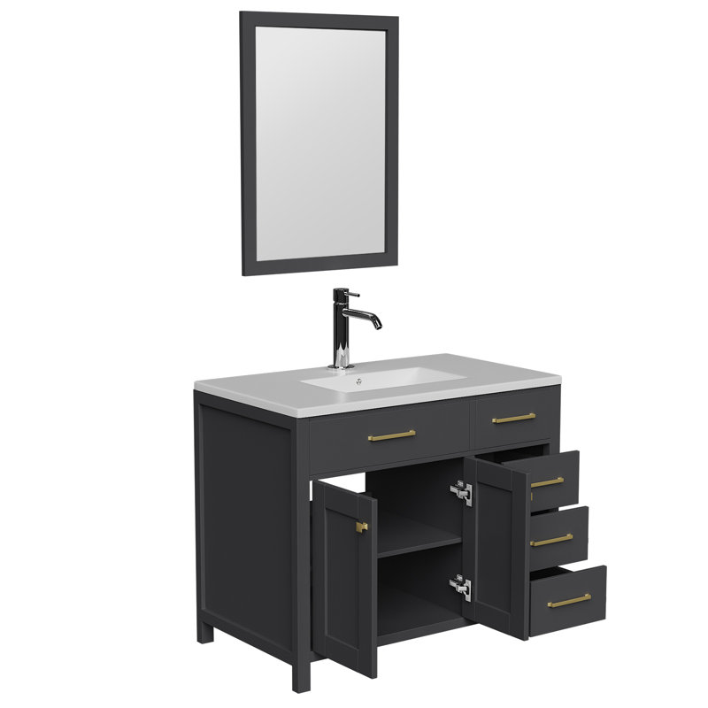 36" Single Bathroom Vanity Set with Sink Top and Mirror, Soft-Close Doors, Grey