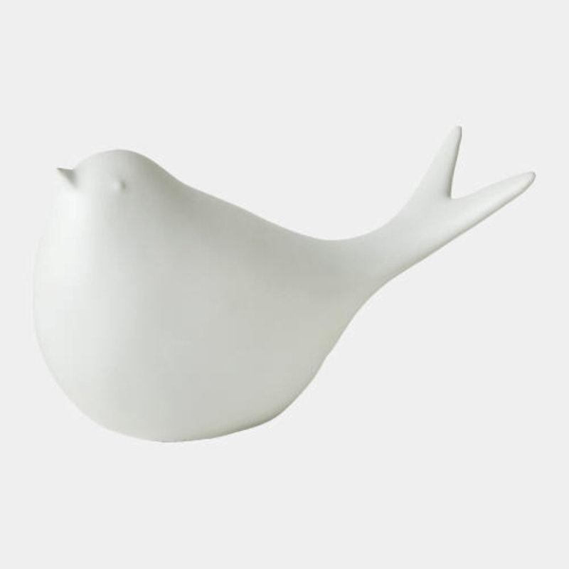 Sated Bird-Matte White 5"H x 5"W x 10"D Decorative Sculpture, White