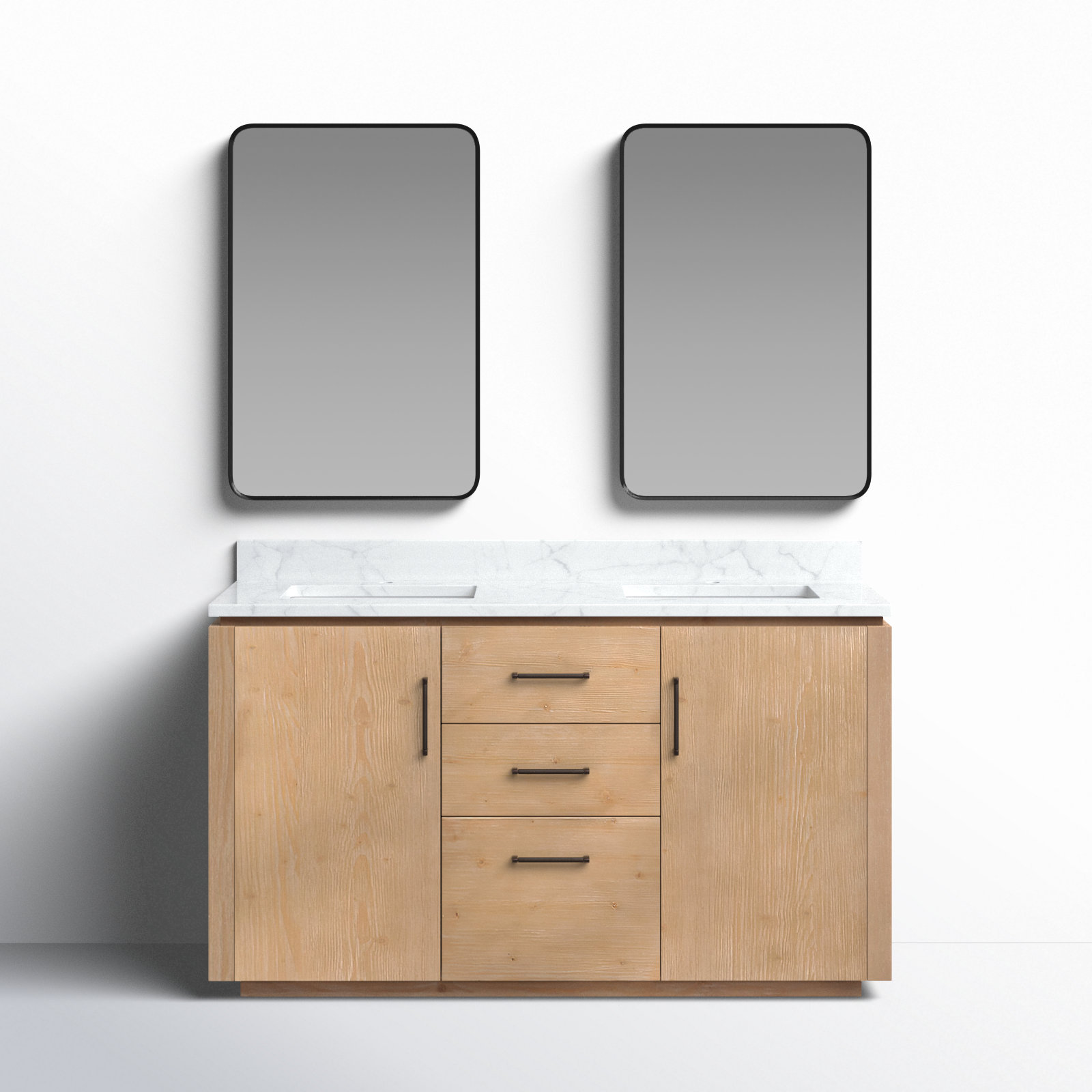Cloverfield 60'' Double Bathroom Vanity, Fir Wood Brown, Matte Black