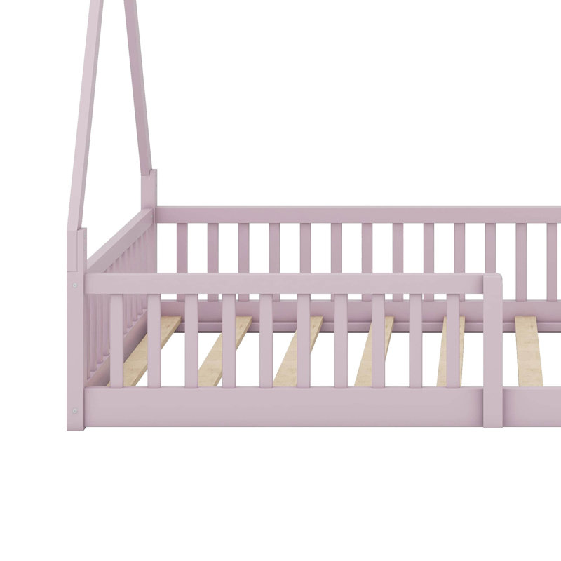 Lit simple en bois avec clôture, Rose