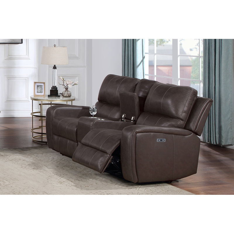 Causeuse en cuir Joela avec fauteuils inclinables doubles, Cuir gris assorti, Électrique - Bouton-poussoir