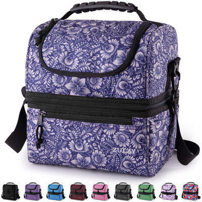 Zulay Kitchen Insulated Lunch Bag Reusable Dual Compartments with Adjustable Strap