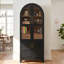 Armoire de rangement de 71 po de haut avec porte en verre arquée, armoire de cuisine avec porte, supports de rangement internes, tiroir caché, tablette ouverte et réglable, armoire de cuisine, salle à manger, facile à assembler-129472463