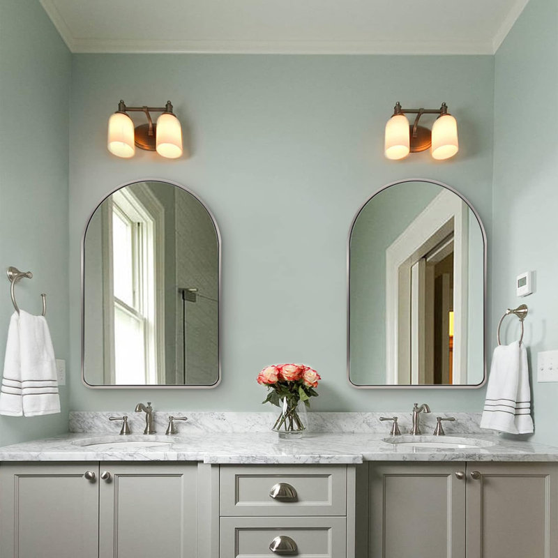 Malisa Contemporary Arched Bathroom Vanity Mirror | Stainless Steel Thick Frame, 36" x 24", Brushed Nickel