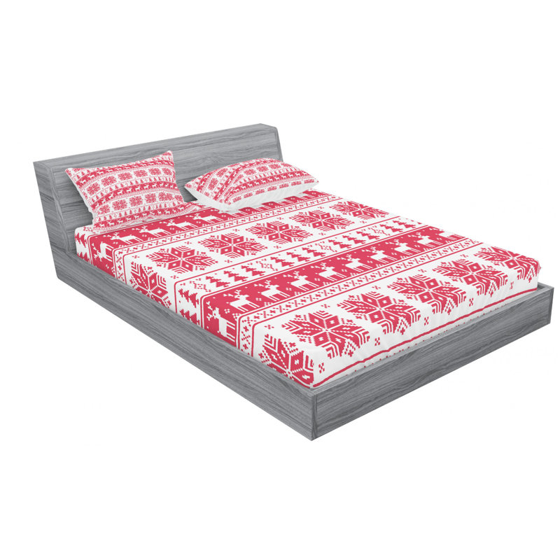 Nordic Microfiber Geometric Fitted Sheet, Full/Double Fitted Sheet with 2 Pillowcases