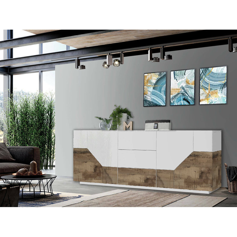 Mezius 220cm Sideboard, White/Maple