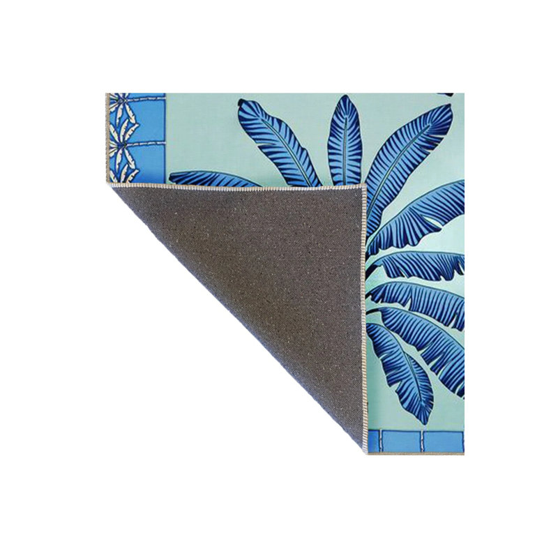 Blue Themed Palm Tree Patterned Vintage Decorative Carpet, Rectangle 3'4" x 5'
