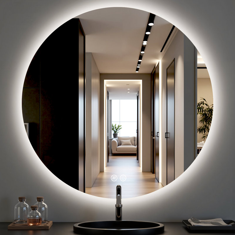 Lunara UL Certified Frameless Backlit LED Bathroom/Vanity Mirror, Temper Glass Round Mirror, 32" x 32" 