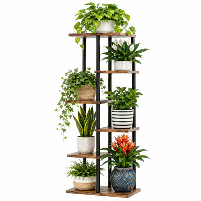 Support pour plante à 6 niveaux en métal et bois