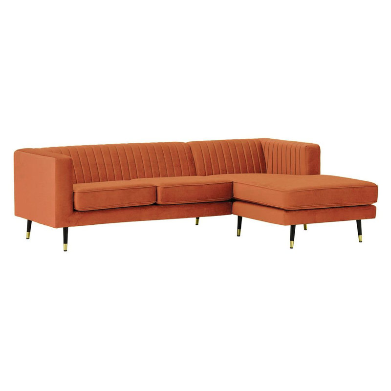 Monaville 4 Seater Velvet Sofa & Chaise, Orange, Right Hand Facing