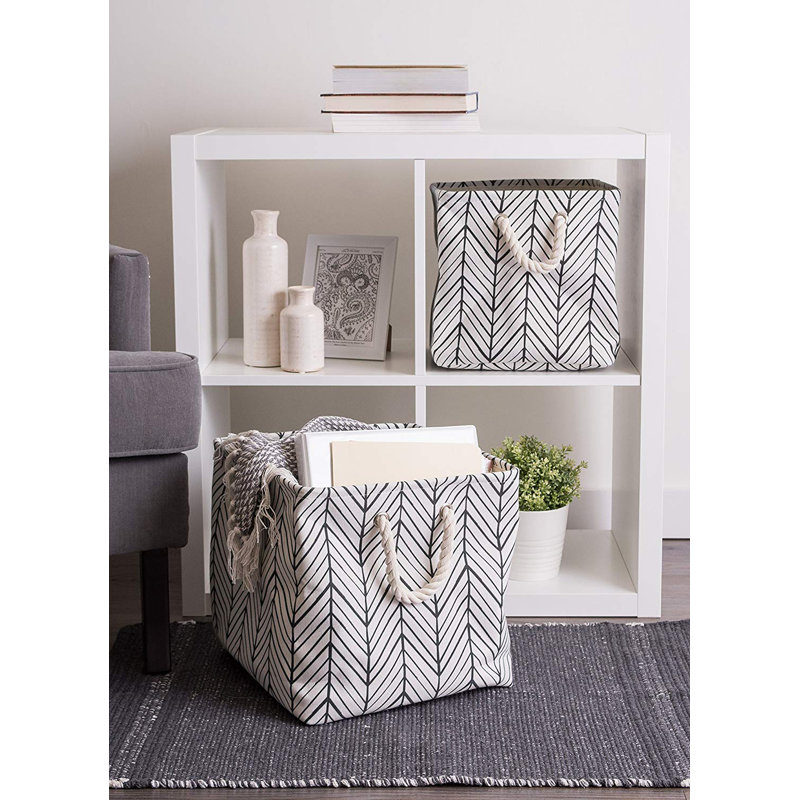 Bac en tissu à chevrons Brittnae, H 11 po x l 11 po x P 11 po, Blanc cassé