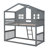 Twin Over Twin House Bunk Bed With Roof & Ladder, Solid Wood Frame-1463724481