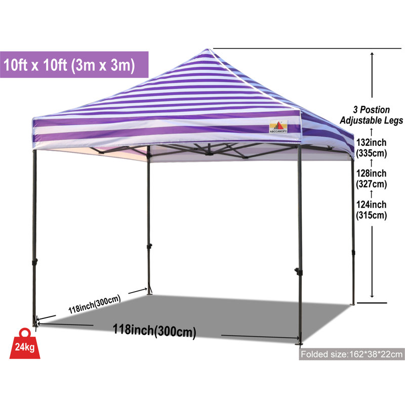 Commercial 10 Ft. W x 10 Ft. D Metal Pop-Up Canopy The Pop Up Canopies, Purple White Stripes