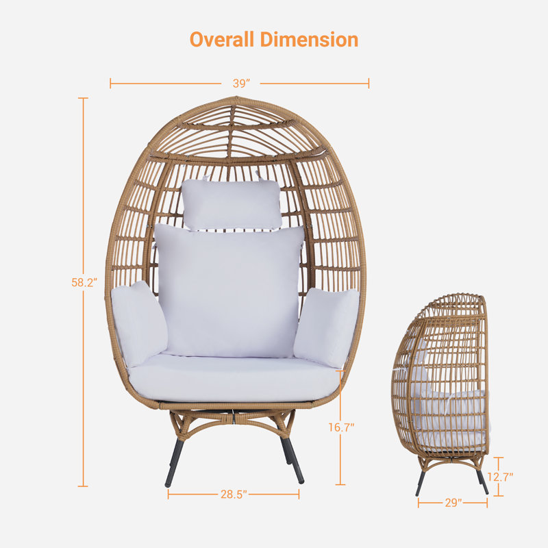 Fauteuil œuf de jardin pivotant en osier, Blanc, Brun