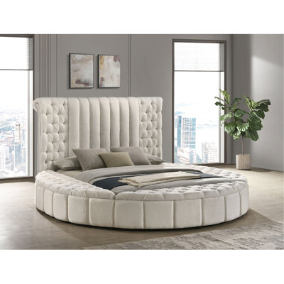 Grand lit rembourré avec rangement, boutons décoratifs en acrylique, charge, capitonnage de style chambre à coucher moderne, caractéristique dramatique