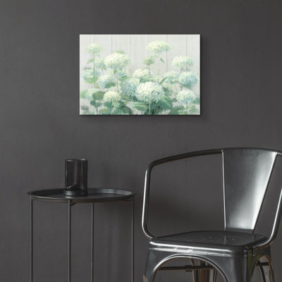 'White Hydrangea Garden Sage On Wood C' by Danhui Nai Acrylic Glass Wall Art