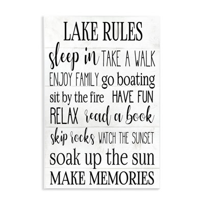 Motivational Lake Rules Sign Text Styles Black White by Albena Hristova - Print