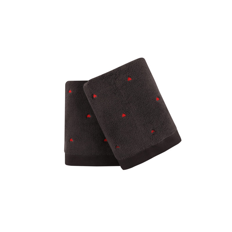 Ensemble de 2 serviettes de bain 100% coton, Gris foncé / Rouge