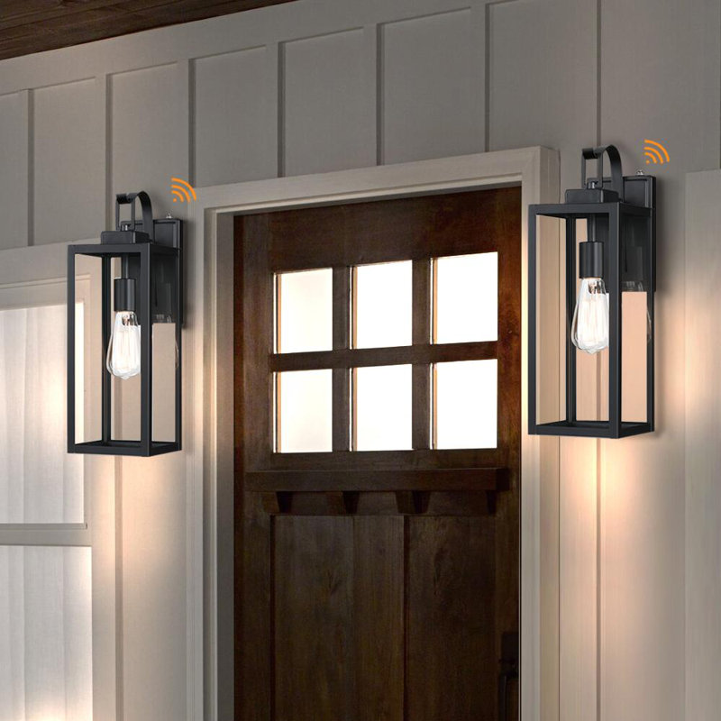 Neeja 1-Light Matte Black Outdoor Wall Lantern Sconce with Dusk to Dawn, 17.75" H x 6" W x 7.8" D