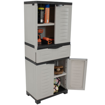 Storage Cabinet with 2 Adjustable Shelves and Center Drawer