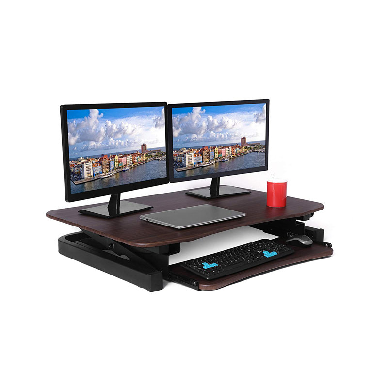 Adjustable Height Iron Standing Desk Converter, Walnut