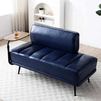 Banc moderne en similicuir rembourré de 55 po avec plateau pivotant à 360 degrés, pieds en métal et siège en mousse haute densité confortable pour une surface de vie élégante et lisse