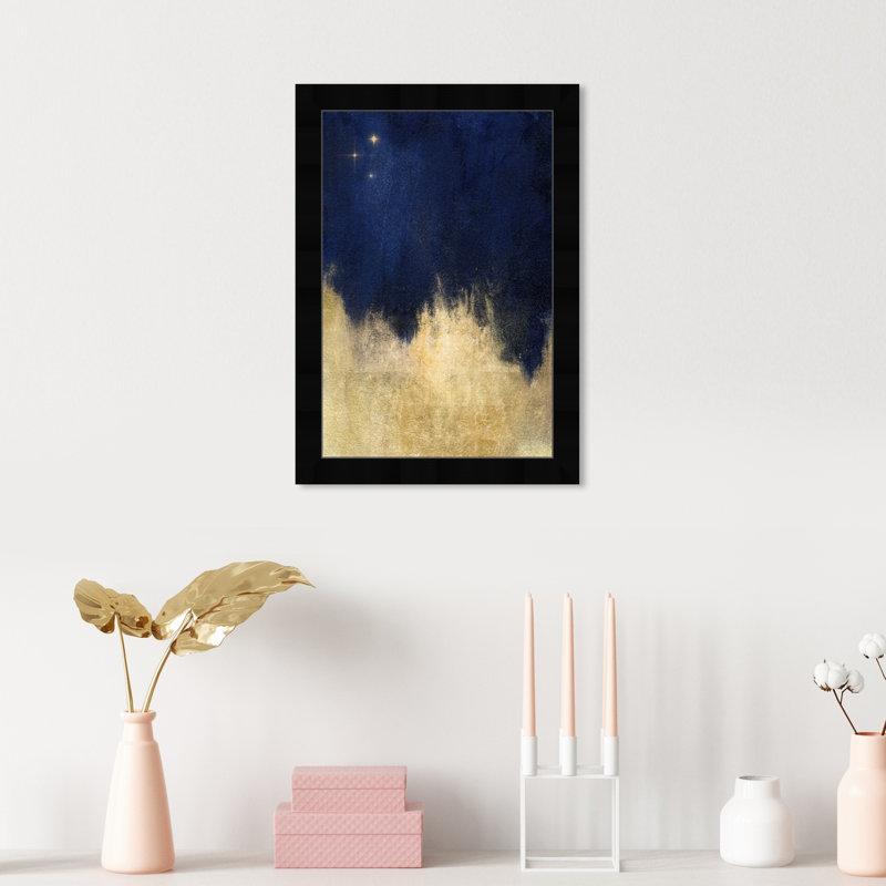 «Blue and Gold Shades» par Oliver Gal - impression, Cadre noir, H 15 po x l 10 po