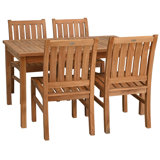 5 Piece Teak Wood Outdoor Patio Bistro Dining Set Including 55" Rectangular Table With 4 Abaco Side Chairs