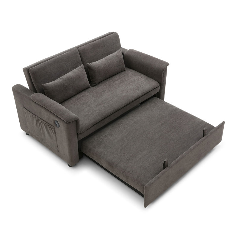 55" Velvet Two Seater Pull Out Sofa Bed