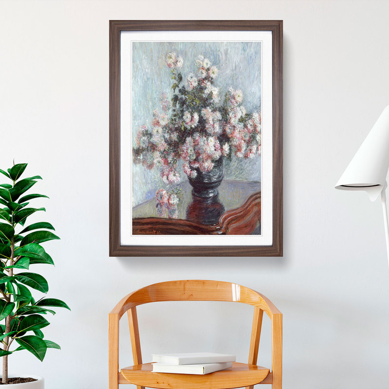 Chrysanthemums by Claude Monet - Picture Frame Painting, Walnut Framed, 48cm H x 36cm W x 2cm D