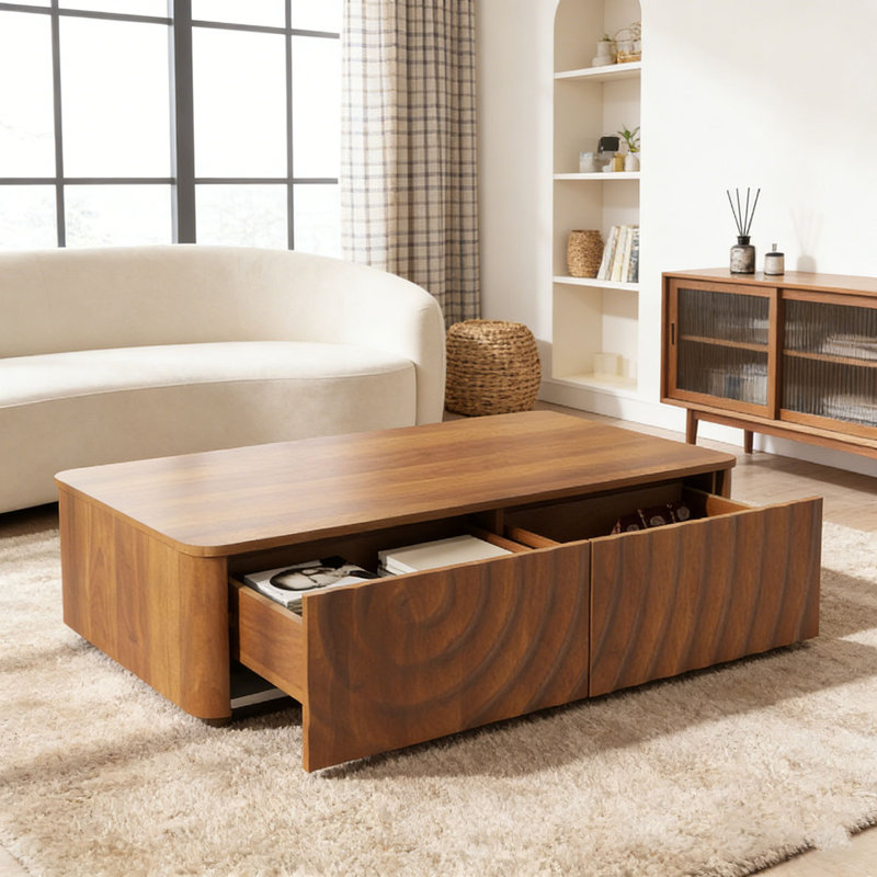 Table basse rectangulaire 47 po avec rangement, Noyer brun