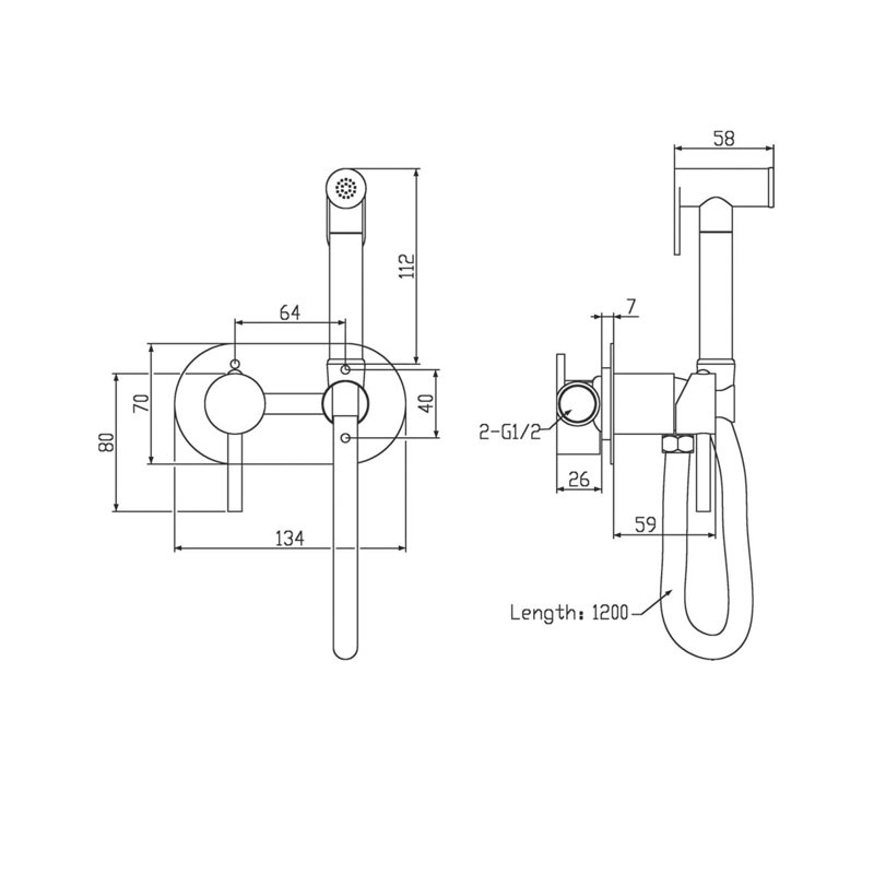 Hot And Cold Brass Bidet Spray Kit,Wall Mount,Brushed Gold