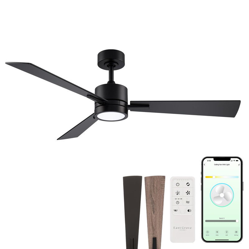 Ventilateur de plafond Bali Smart à 5 pales de 132 cm (52 ​​po) avec éclairage DEL à température de couleur réglable de 2700 K à 6000 K, télécommande et accessoires inclus, pales réversibles en bois vieilli ou compatible avec une application iOS ou Android.