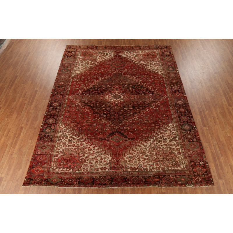 Tapis géométrique rouge rétro 10 x 13