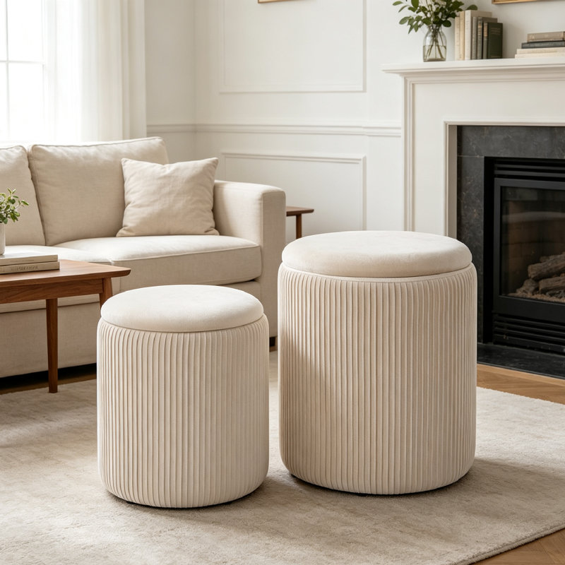 37.5cm Wide Velvet Cylinder Striped Standard Ottoman