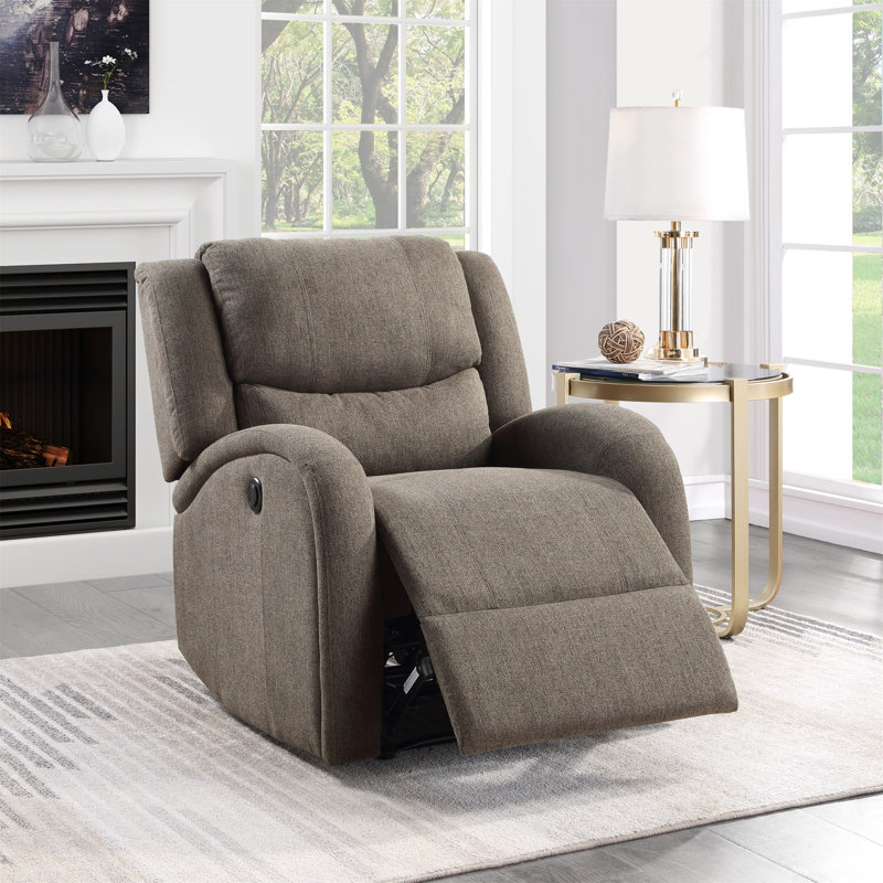Modern Living Room Furniture 1Pc Power Reclining Chair Brown Chenille Upholstery Plush Seating Solid Wood Frame