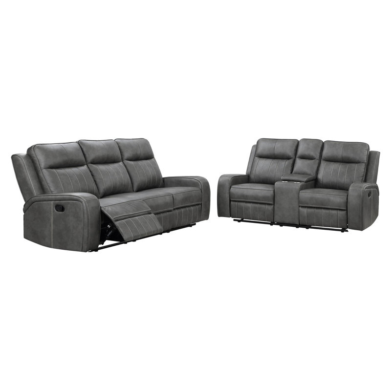 2-piece Upholstered Reclining Sofa Set Grey