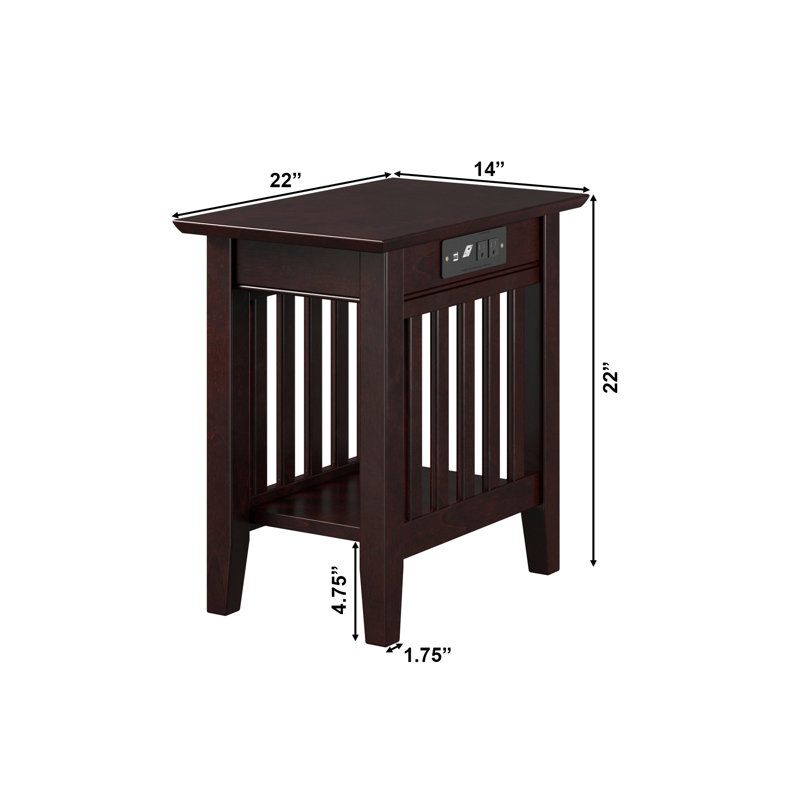 Jarrah Solid Wood End Table and Built-In Outlets, 22" H x 14" W x 22" D, Espresso