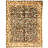 Wool Oriental Area Rug in Light Blue/Gold/Beige