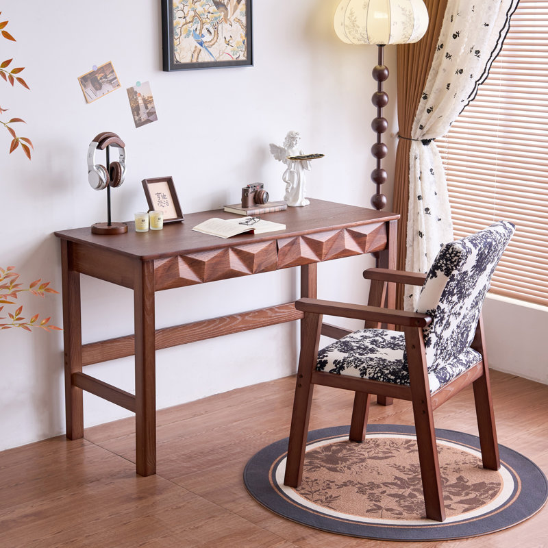 Solid Wood Writing Desk Vintage Rectangular Computer Table for Home Office, 29.5" H x 47.2" W x 21.65" D