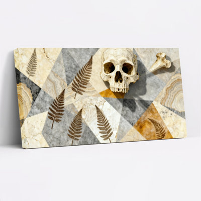 «Skull And Fern Fossil», art abstrait sur toile tendue sur toile, ensemble de 1
