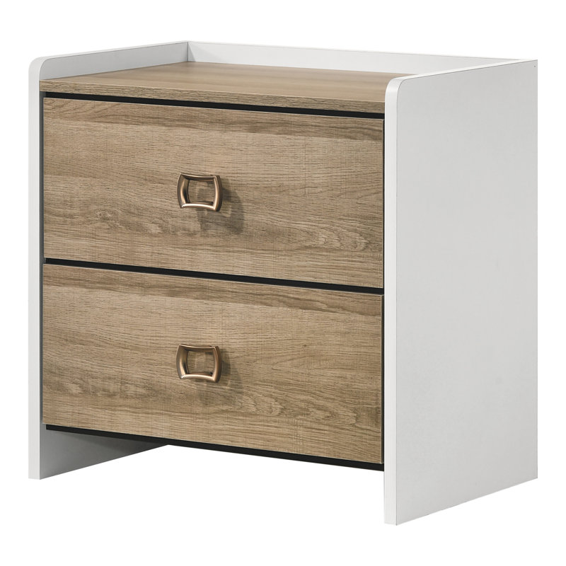 Table de chevet 2 tiroirs Plainfield, Brun / Blanc