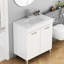 Meuble-lavabo de salle de bain 32 po avec lavabo, portes doubles et poignée en métal, blanc brillant pour une fermeture en douceur des charnières, poignée pratique
