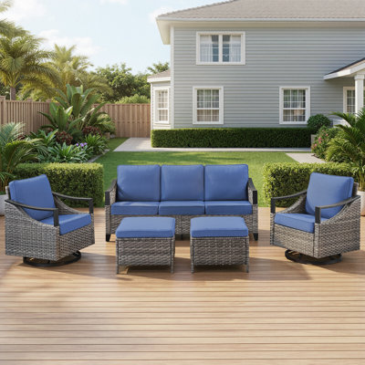 5-Piece Outdoor Porch Wicker Swivel Chairs Set With Ottomans And Side Table