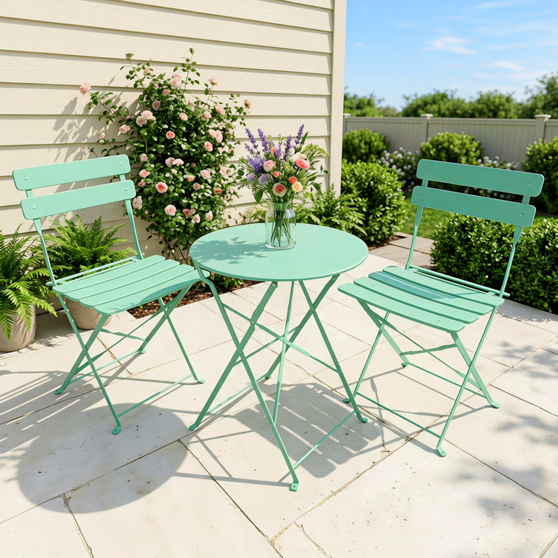 3-Piece Folding Patio Bistro Set – No Assembly, Water-Resistant Metal, Easy Storage, Green