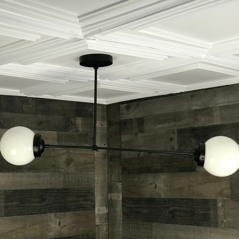 Plafonnier suspendu Mid-Century lustre 2 ampoules Shediac, Blanc, Noir mat