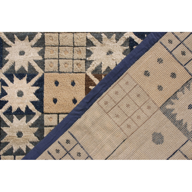Rug & Kilim’S Scandinavian Style Rug In Beige-Brown, Blue Geometric Pattern, Rectangle 9' x 12'