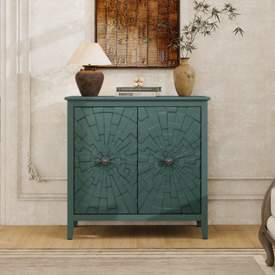 Vintage 2 Door Carved Accent Cabinet with Adjustable Shelf, Small Storage Cabinet for Living Room
