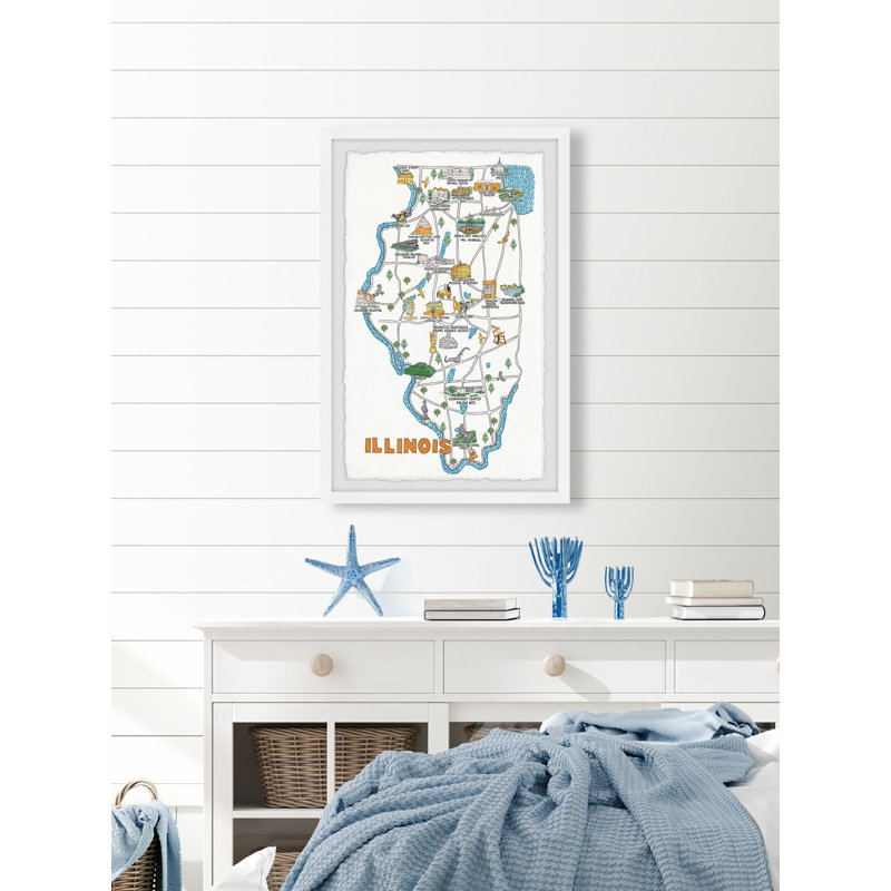 Illinois Sites Map - Reproduction d'art graphique sur papier encadré, H 12 po x l 8 po x P 1,5 po