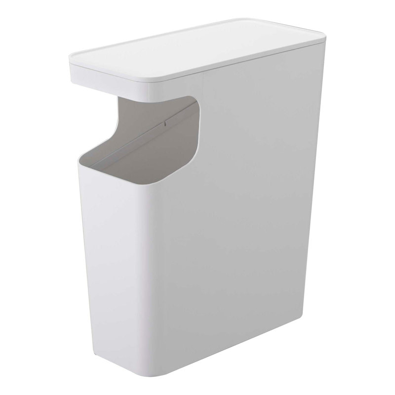 White Plastic Side Table with Built-in Trash Can